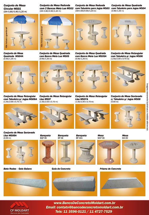 Conjunto de Mesa em Concreto com Tabuleiro de Jogos MS03 - Banco