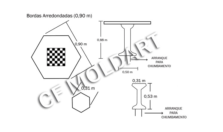 Conjunto de Mesa em Concreto com Tabuleiro de Jogos MS03 - Banco